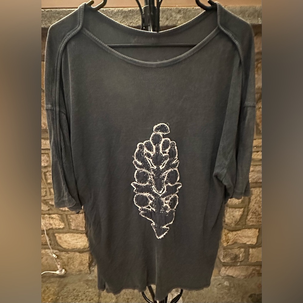(NWOT) Free People Movement Ribbed Graphic Athletic Tee Charcoal Workout Top